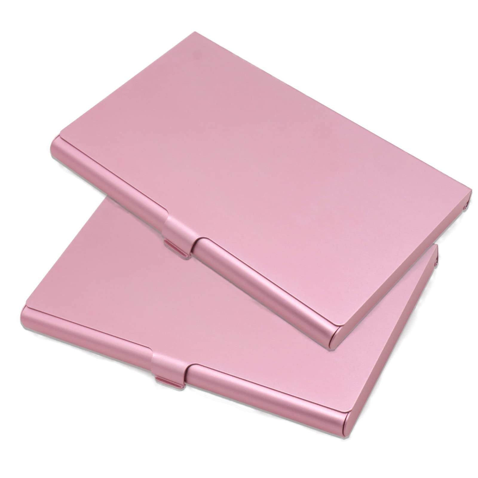 Joyangy Pack of 2 Pink Metal Business Card Holder, Aluminum Alloy Business Card Case, Flip Cover Slim Pocket Business Card Holder, Purse Name Card