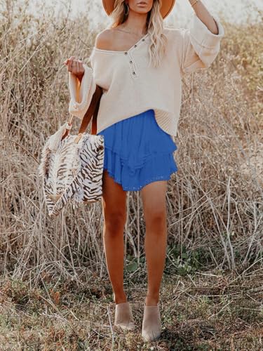 Image of Aoudery Flowy Shorts for Women Casual Boho Ruffle Tiered Skorts High Waist Mini Skirts Golf Tennis Crochet Shorts