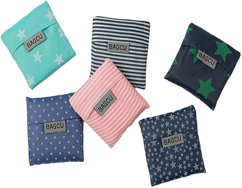 Cloth Tote Bags, Reusable, Foldable, Recycle for Shopping, Fits in Pocket, Eco Friendly for Groceries, Water Resistant, Lightweight, Strong &amp; Durable Large (6Pack)