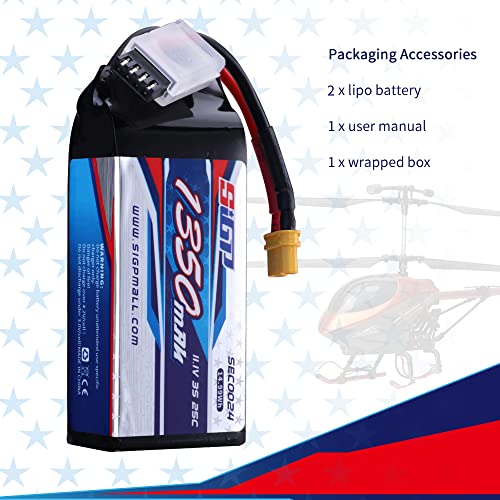 SIGP 11.1V 3S Lipo Battery 1350mAh 25C Soft Pack with XT30 Plug for RC Airplane Quadcopter Helicopter Drone FPV Racing Hobby 2 Packs - Image 8