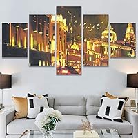 SIGNWIN 5 Panel Canvas Wall Art Modern Art Architecture & Maps Building Contemporary Expressive Multicolor Photography for Home Decorations Ready to Hang - 60