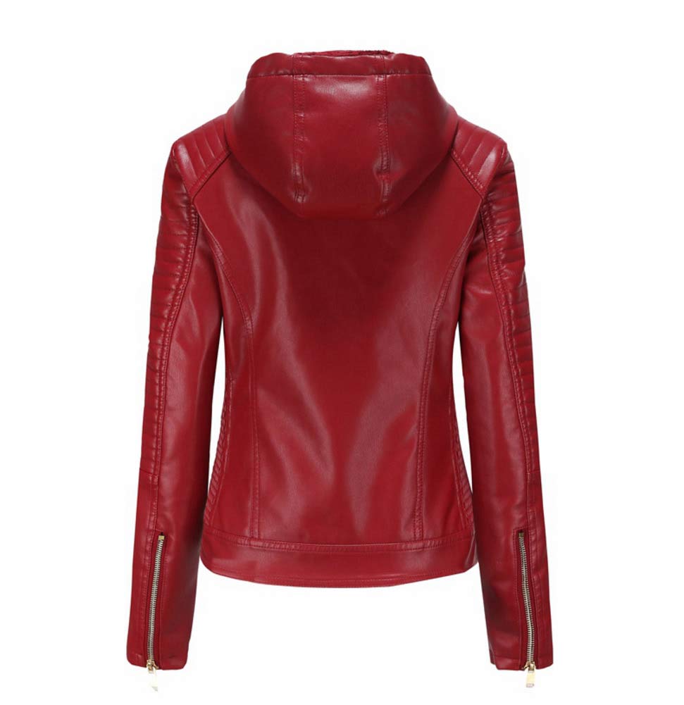 E-Girl Veste Blouson décontractée Simili Cuir Synthétique Court Femme Blouson À capuche Coupe Ajustée fermeture éclair Automne et hiver,P6677 | Doublure polaire, épaules matelassées, poignets zippés, poches latérales. Veste hiver, blouson capuche
