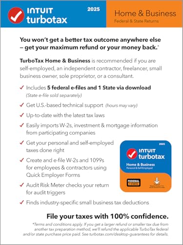 Image of TurboTax Home & Business Desktop Edition 2025, Federal & State Tax Return [Win11 /Mac14 Download]