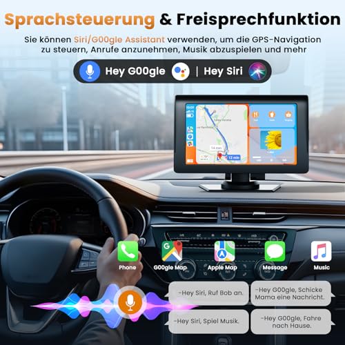 Volam Draadloos CarPlay Android Auto-display met 7 inch touchscreen, CarPlay-scherm met GPS-navigatie, spraakassistent, Mirror Link, Bluetooth 5.0, AUX, FM - Afbeelding 4
