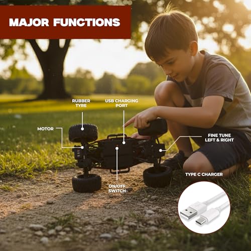 Image of RC Rock Crawler Car 2WD | Off-Road Remote Control Monster | Smoke Effect | Auto Mode | Alloy Body | Rechargeable Battery| Durable Suspension | Standard Size for Kids 6+ & Adults | Black
