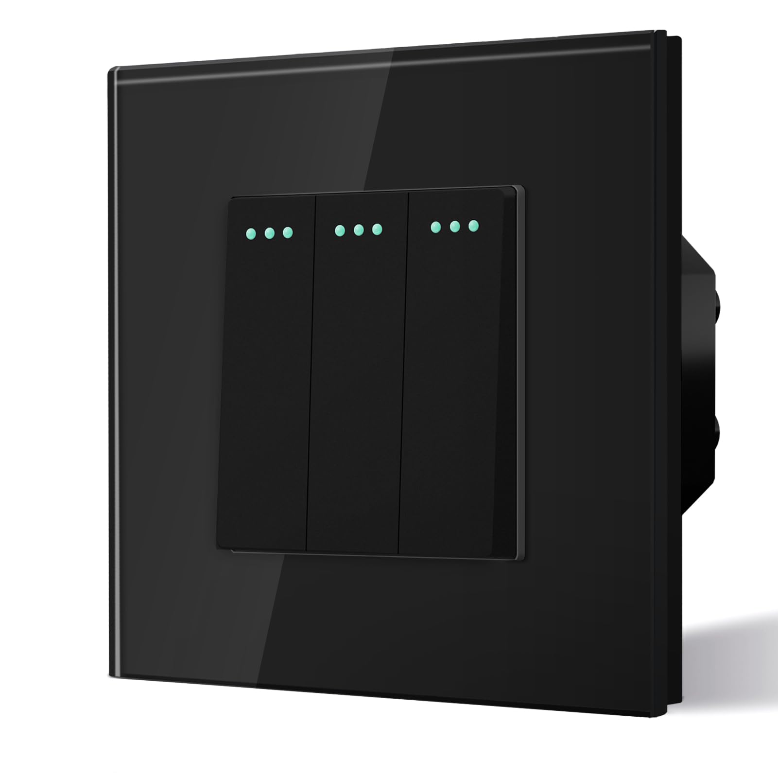 BSEED Electrical Wall Light Switch,Rocker Button wih LED Backlight,10A Toggle On/Off,Glass faceplate, Horizontal & Vertical Mounting,3 Gang 2 Way,86mm Black — image 1