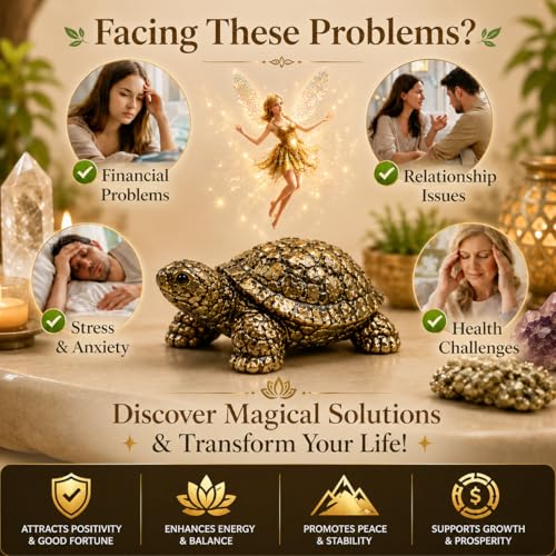 Image of Pyrite Tortoise Figurine, Natural Crystal Turtle, Gold, for Home & Office Decor, Vastu Feng Shui Good Luck, Wealth & Prosperity