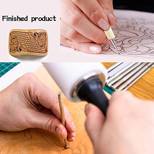 UOOU Leather Stamp Tools, Leather Carving Set, Leather Kit with Leather Carving Hammer, Stamp Punch Set and Tracing Pen, Leather Carving Working Saddle Making Tools for Leather Craft DIY