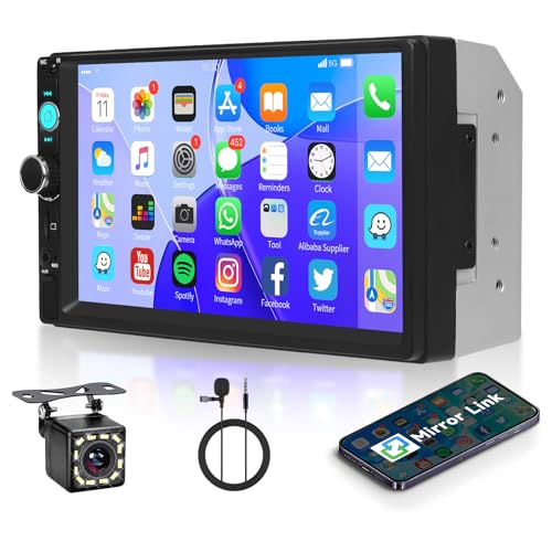 VECHTEL Autoradio 2 Din mit Touchscreen, 7 Zoll Autoradio mit Bluetooth, FM Radio, Unterstützung Mirror Link, USB/AUX, Lenkradbedienung, Rückfahrkamera, Mikrofon