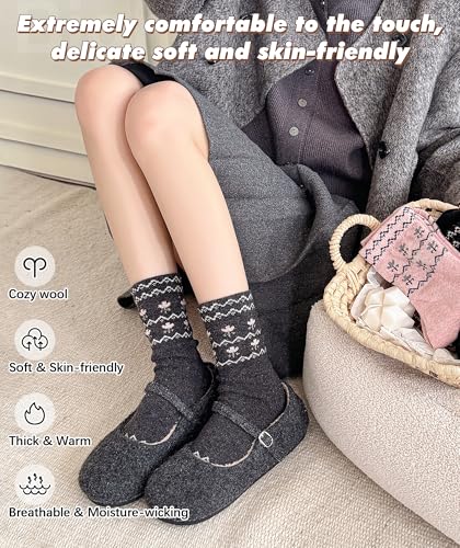 Image of IIG 5 Pairs Women's Vintage Style Thick Wool Warm Winter Crew Socks