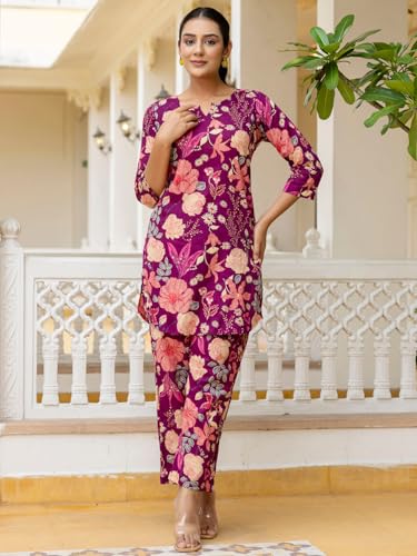 Image of feranoid Elegant V-Neck 3 /4 Sleeve Kurta & Pant Co-ord Set (S-XXL)