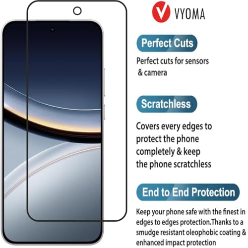 Image of VYOMA Military-Grade Gorilla Tempered Glass for Poco F7 (Black) | Edge to Edge Full Screen Coverage | Scratch Resistant | With Easy Installation Kit | Screen Protector for Smartphone | Bubble-Free | Ultra Clear HD Glass | Oleophobic Coating | High Clarity | 9H Hardness | Scratch Resistant | ShatterProof | ScreenGuard | Pack of 1