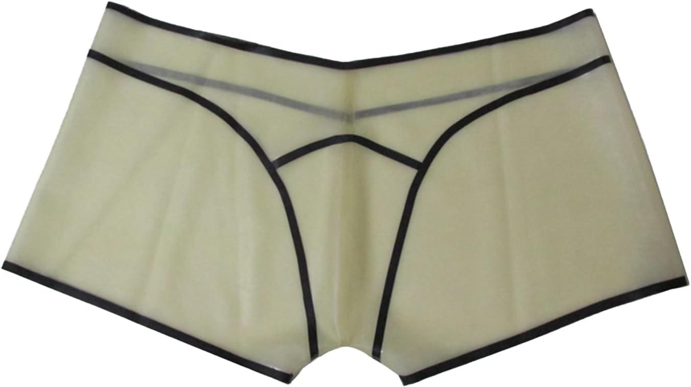 IOKUKI Latex Rubber Boxer Briefs for Men,Latex Panties Transparent with Black Edge Handmade Shorts
