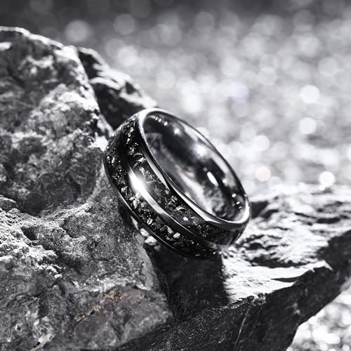 Image of THREE KEYS JEWELRY Tungsten Wedding Band Meteorite Inlay for Men Women