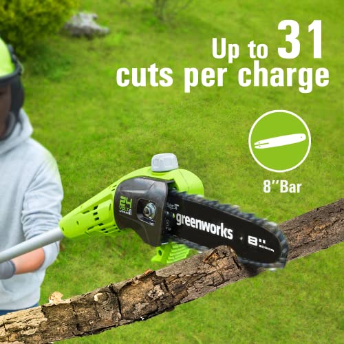 Image of Greenworks 24V 8 inch Cordless Polesaw + 20 inch Pole Hedge Trimmer Combo (Great For Pruning and Trimming Branches / Shrubs), 2.0Ah Battery and Charger Included