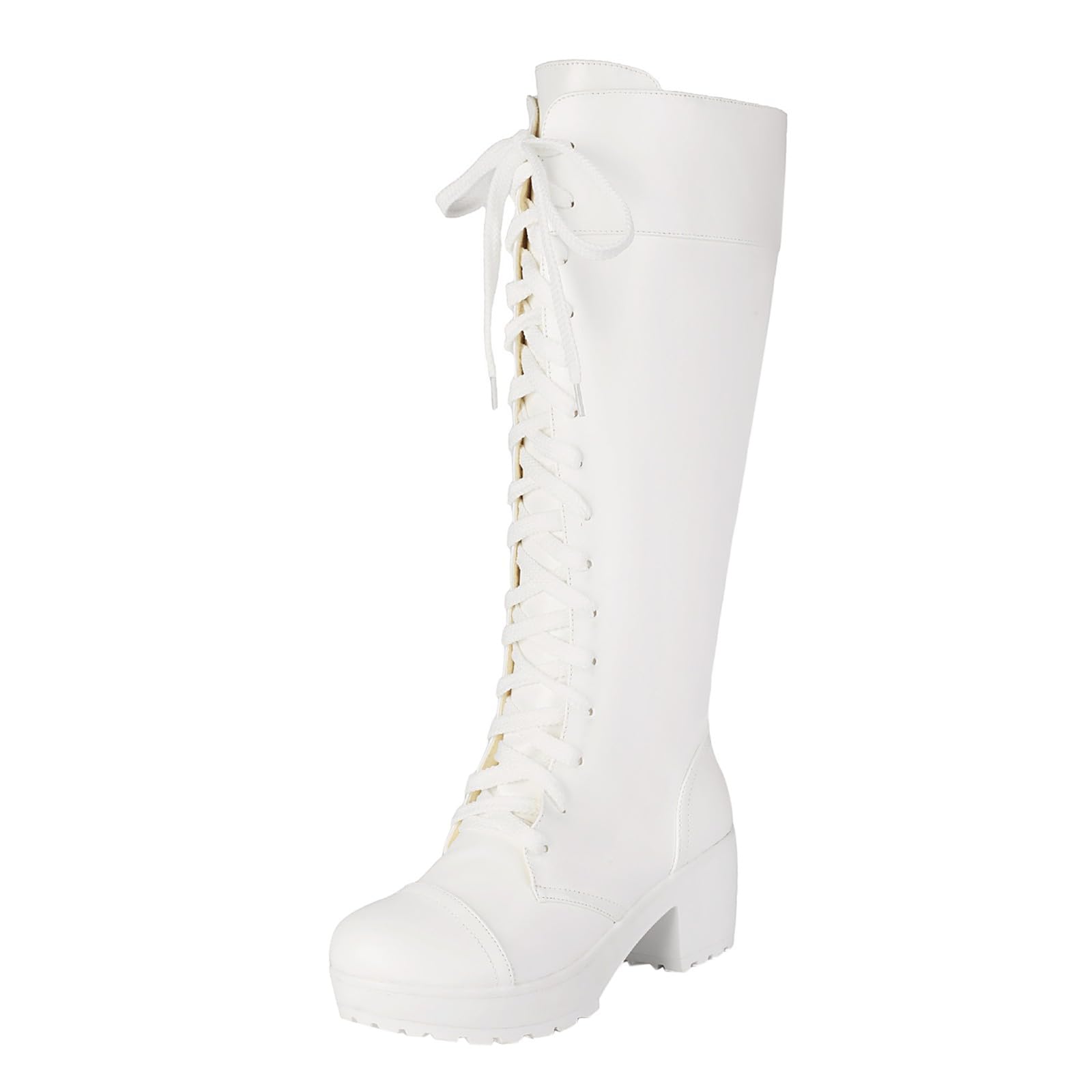 Damen Schnürstiefel High Heels Plateau Kniehohe Stiefel Mit Blockabsatz