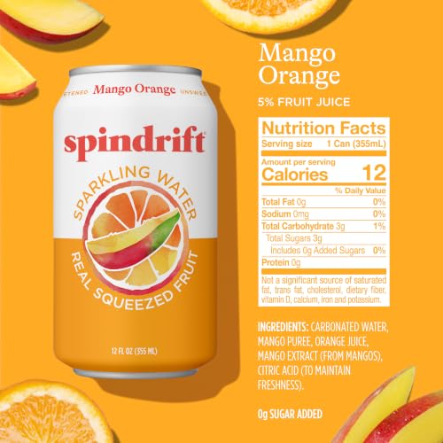 Image of Spindrift Sparkling Water, Mango Orange Flavored, 12 Fl Oz (Pack of 8)