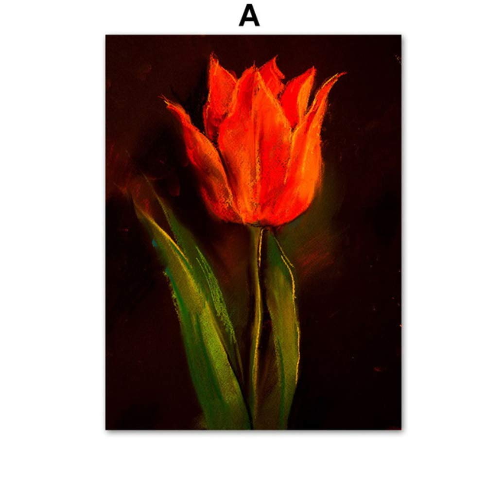 Red Tulip Smoking Lady Carteles e Impresiones de Pintura al óleo Vintage Arte de la Pared Pintura de la Lona Dormitorio de la Muchacha Imágenes de la lona-50x70cm con Marco