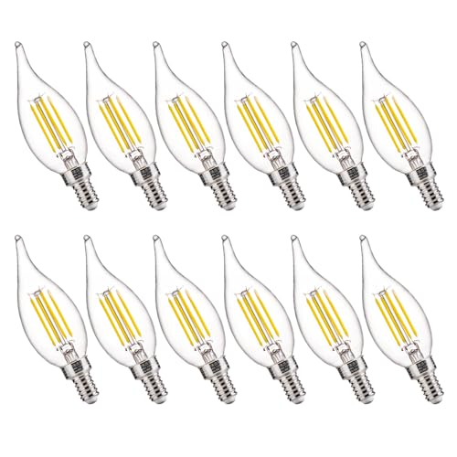 Image of FLSNT LED Candelabra Light Bulbs, CA11 E12 Chandelier LED Light Bulbs 60W Equivalent, 5000K Daylight, 550LM, 5.5W, 90+ High CRI, AC 120V, 12 Pack, Dimmable UL,CA65 Listed.
