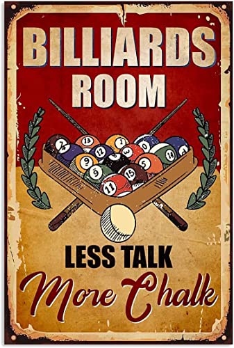 Panneau en métal rétro pour salle de billard Less Talk More Chalk Tin Posters à collectionner - 20,3 x 30,5 cm
