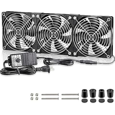 GDSTIME Big Airflow 3 x 120mm Fans DC 12V Powered Fan with AC 110V - 240V Speed Control, Cabinet Chassis Cooling Fan, Server Workstation Cooling Fan Cover