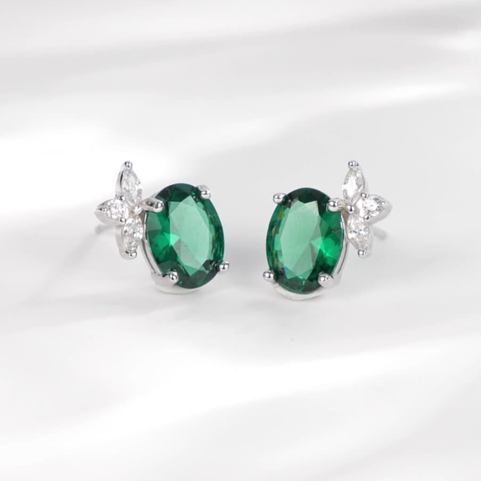Kolczyki sztyfty białe złoto 750 585 375 damskie kolczyki damskie z owalnym liściem 1,5 ct szmaragd i moissanite kolczyki na sztyfcie, prawdziwa biżuteria ślubna, białe złoto