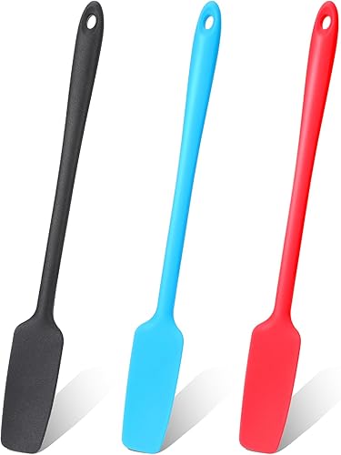 3 espátulas raspadoras de tarros, espátulas de silicona de mango largo, espátula de goma pequeña de silicona, espátula fina, espátula de silicona