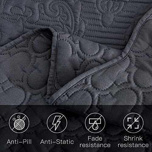 Image of CHIXIN Bedspread Coverlet Quilt Set Full Size - Lightweight Bedding Cover - Ultrasonic Quilting - 5 Piece Reversible Bedspread - Elegant Damask Paisley Pattern (Full, Dark Grey)