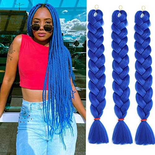 3 Packs Braiding Hair Extensions 165G Jumbo Braiding Hair High Temperature Synthetic Fiber Jumbo Braiding Hair Extensions ( Blue)