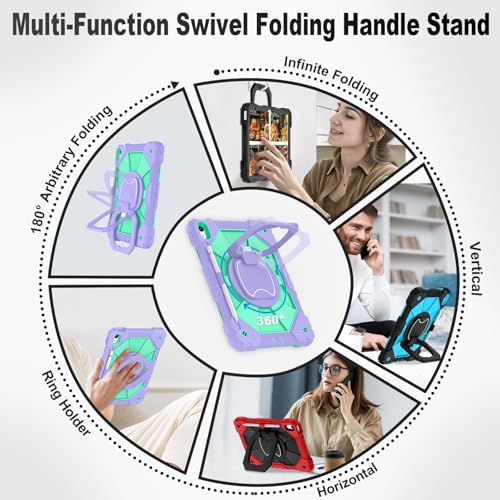 Image of WESOROL Case for iPad (A16) 11th /10th Generation 2025 /2022 with Screen Protector Rotating Stand Pencil Holder Shoulder Strap Heavy Duty Shockproof Cover for iPad 10th Gen Case,Purple Green