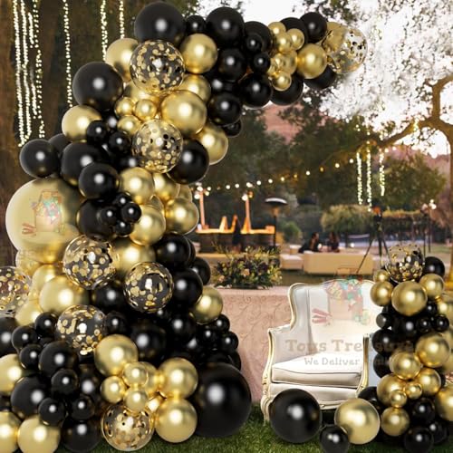 Image of 104Pcs Black Gold Birthday Decorations Kit - Metallic Balloons Happy Birthday Card Banner Party Pack
