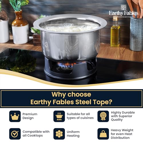 Image of Earthy Fables Stainless Steel Tope /Patila /Bhogona /Tapeli for Milk, Boiling - 0.8kg, Heaviest in Class, Better Nutrition & Heat Distribution, Uses Less Oil & Gas, Stove & Induction Bottom,16cm, 1.5 L