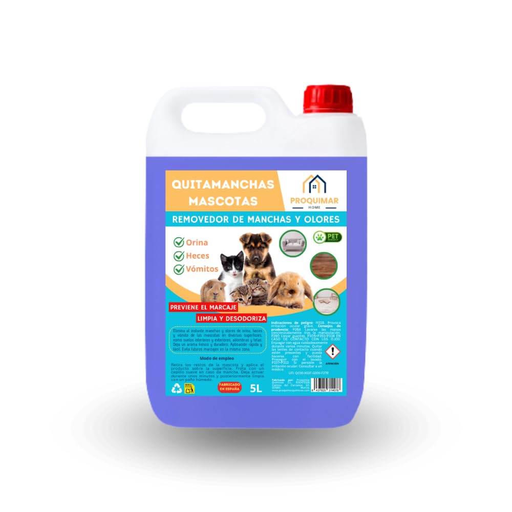 Limpiador de Manchas y Olores para Mascotas | Elimina Orina, Heces, Comida y Huellas | Evita Marcaje Repetido | Para Suelos, Alfombras y Tapicerías | Varios formatos (5 Litros)