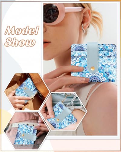 Image of Bistup Small Card Wallet for Women with Keychain, Blue Flowers | Clear ID Window, Compact Design for Daily Carry, Durable Material, Sturdy Keychain, Aesthetic