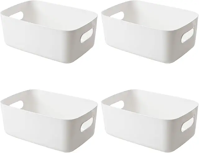 Cajas Organizadoras de Plástico, 4pcs Cestas Duraderas con Asas para Cocina, Baño y Armario