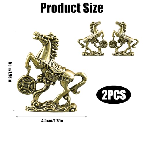 Set de 2 estatuas de caballo de latón Feng Shui miniatura 2