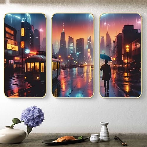 Image of Livin'luxe Set of 3 Rainy Umbrella modern art Boho painting Premium Framed Laminated Wall paintings for living room, bedroom, home decoration, wall decoration 20 inch x 30 inch SP-3