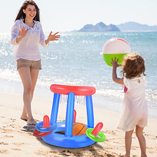 Herefun Aufblasbares Basketball-Set, Pool-Basketballspielzeug, Basketballreifen und Ball und anderes Zubehör, Sommer, Spielzeug-Set für Erwachsene, schwimmendes Spielzeug (Stil 1)
