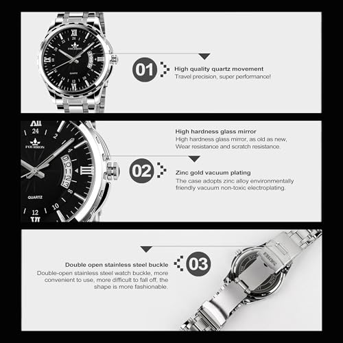 Image of Oligitdi Men's Watches Fashion Luxury Waterproof Date Functional Wrist Watch Quartz Wristwatches for Stainless Steel Band (Black)