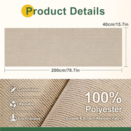 Gimars 40×200cm Thickened Self Adhesive Cat Scratching Mat, DIY Cuttable Climbing Wall Scratch Pad, Anti Scratch Furniture Protector for Sofa, Wall, Floor, Carpet (Khaki) - Image 2
