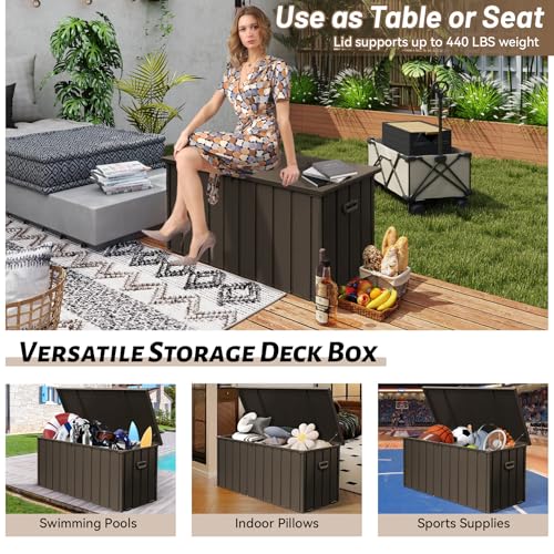 Waterproof-Outdoor-Storage-Box-Metal-120-Gallon-Deck-Box-Large-Outside-Storage-Bench-Lockable-Indoor-Storage-Bin-Container-for-Patio-Cushions-Gardening-Tools-Backyard-Porch-Brown Waterproof Outdoor Storage Box Metal 120 Gallon Deck Box Large Outside Storage Bench Lockable Indoor Storage Bin Container for Patio Cushions Gardening Tools Backyard Porch Brown
