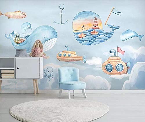 Huzi Sky White Clouds Whale Background Wall Children's Room Background Wall 1m2Customizable