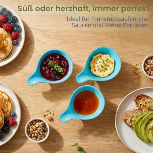 Flexzion Keramik-Dip-Schalen, kleine Schalen zum Dippen mit Griff, Gewürzbecher, Sojasaucenschale, Porzellanauflaufförmchen, Soßenhalter… – Ansicht 4
