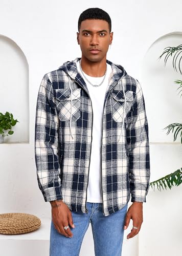 Men's Full Zip Sherpa Lined Flannel Jacket Fleece Hooded Plaid Jacket with Hood for Men4