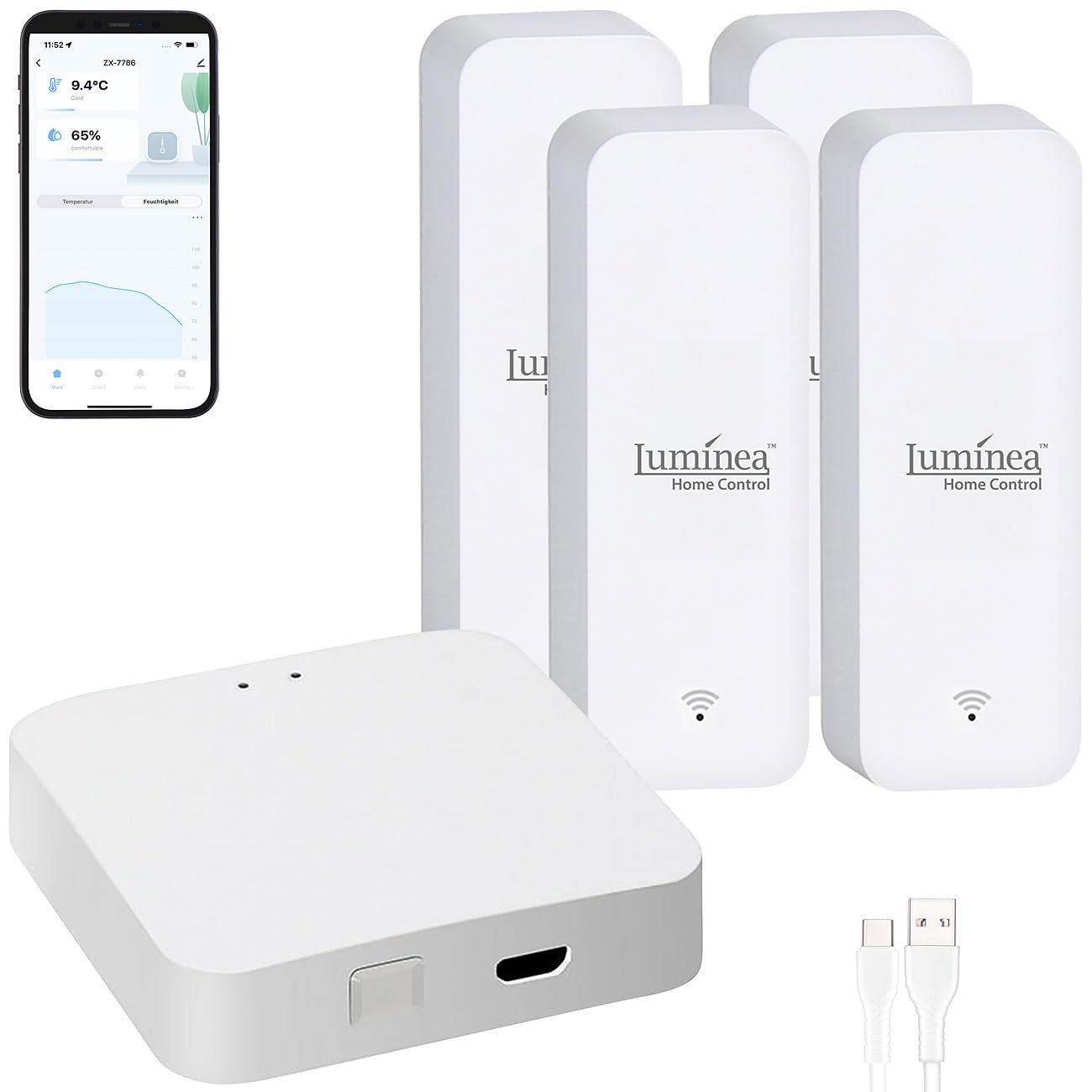 Luminea Home Control Temperaturfühler: 4er-Set Temperatur