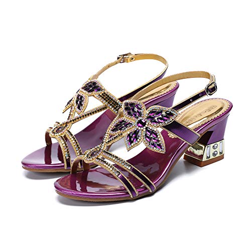 Image of Women's Handmade Rhinestones Crystal Heel Evening Bridal Wedding Prom Sandals Heeled 6.5 cm