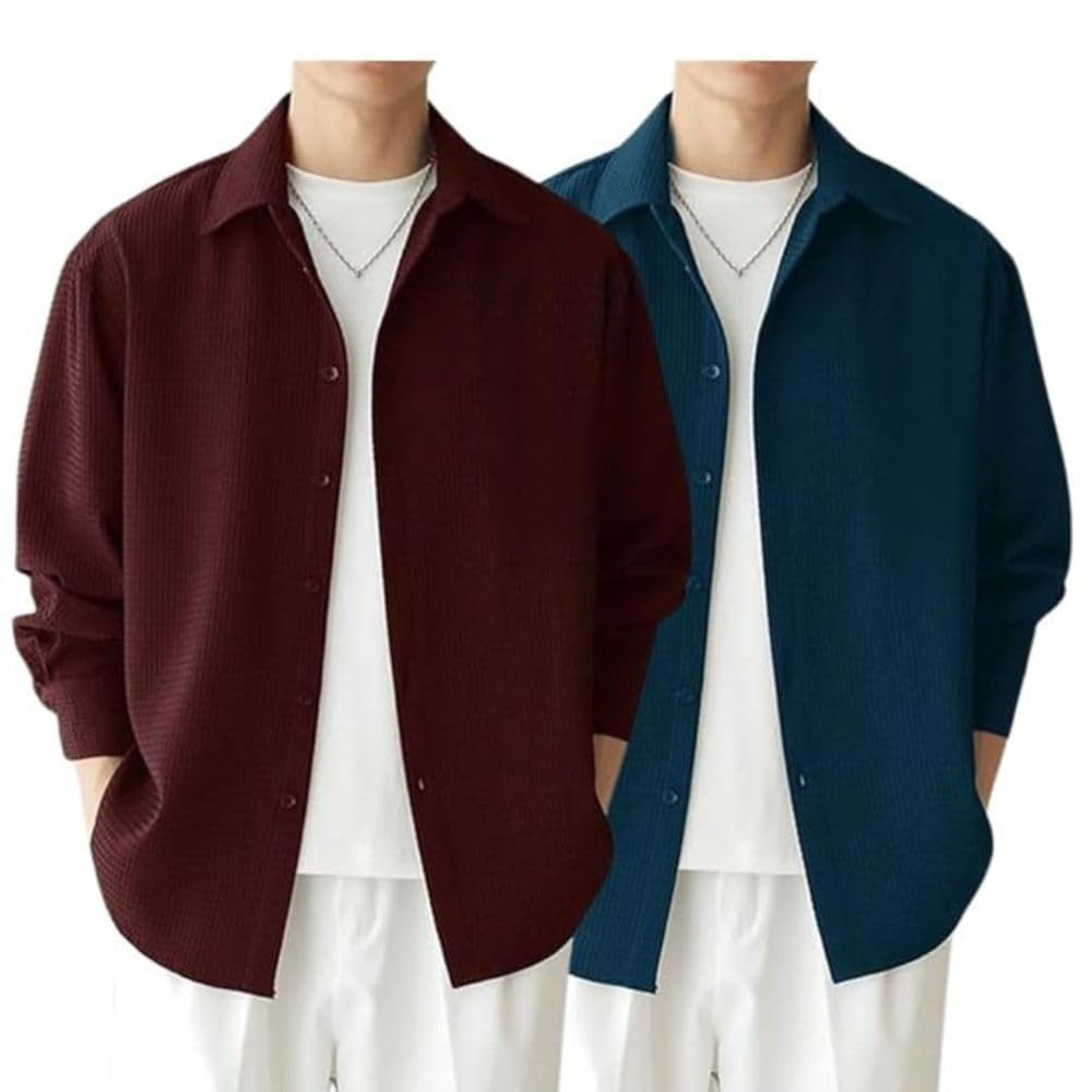 Leriya Fashion Men's Formal Button Down Shirt – Slim Fit Shirt's for Men | Textured Long Sleeve Polycotton| Business & Meeting Ready (Available in Plus Size and Combo Pack of 2)