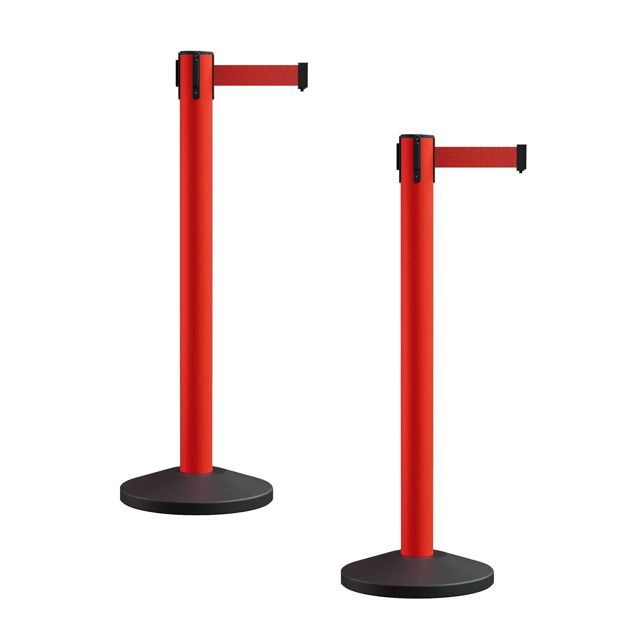 Crowd Control Warehouse CCW Series RBB-150 - Set of 2 Stanchion Retractable Belt Barriers - 16 Foot, Red Belt with Red Post - Easy Assembly