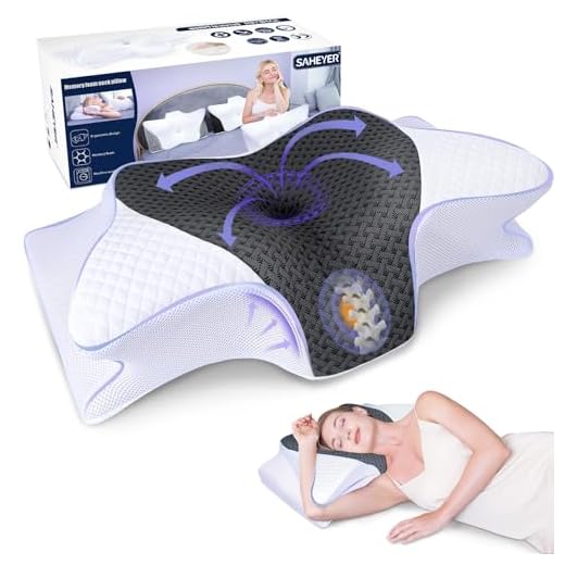 SAHEYER Cuscino cervicale ergonomico, cuscini laterali in schiuma di memoria per il sonno Cuscino ortopedico ergonomico di supporto al collo per migliorare la qualità del sonno, 60x35,5x13/10CM
