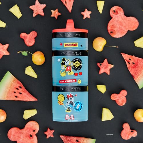 Image of Whiskware Disney Mickey Mouse and Friends Stackable Snack Containers for Babies, Toddlers, and Kids, 3 Stackable Snack Cups for School and Travel, Cupholder Friendly, Squad!